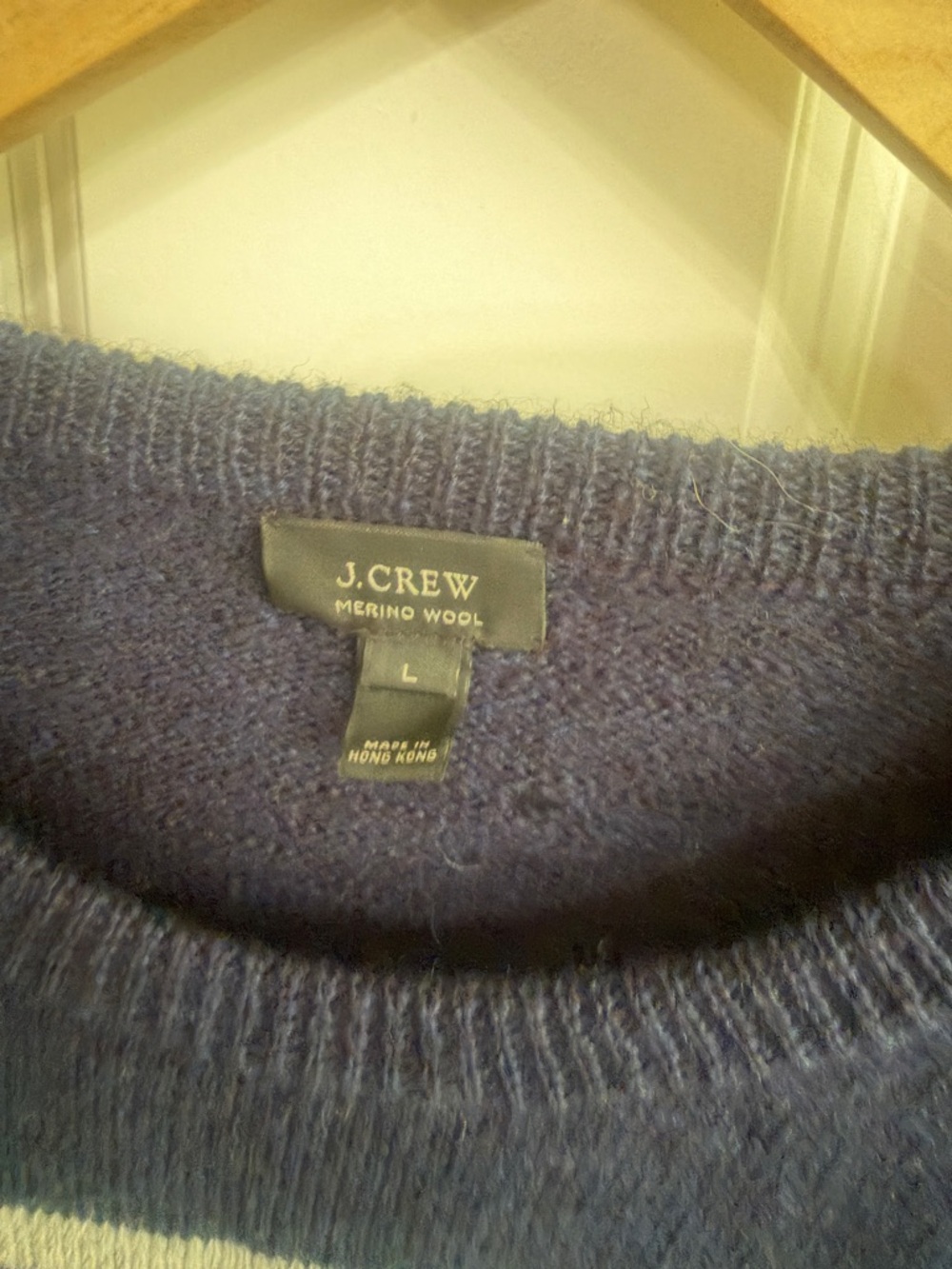 J. Crew womens Navy and White Striped merino wool Button-Shoulder Sweater. - Picture 3 of 13